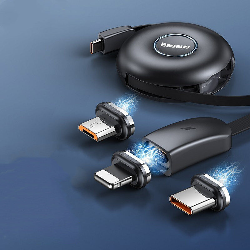 Sandsberg | 3-in-1 tragbares dehnbares USB-C Ladegerätkabel, mit magnetischen Anschlüssen (USB-C, Lightning & Micro), für Telefon, Tablet & mehr