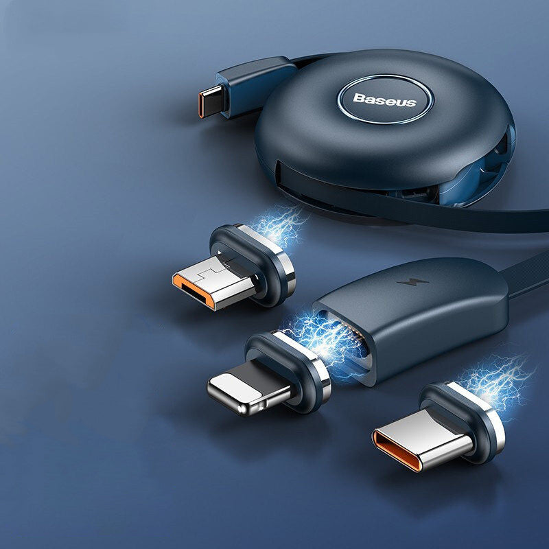 Sandsberg | 3-in-1 tragbares dehnbares USB-C Ladegerätkabel, mit magnetischen Anschlüssen (USB-C, Lightning & Micro), für Telefon, Tablet & mehr
