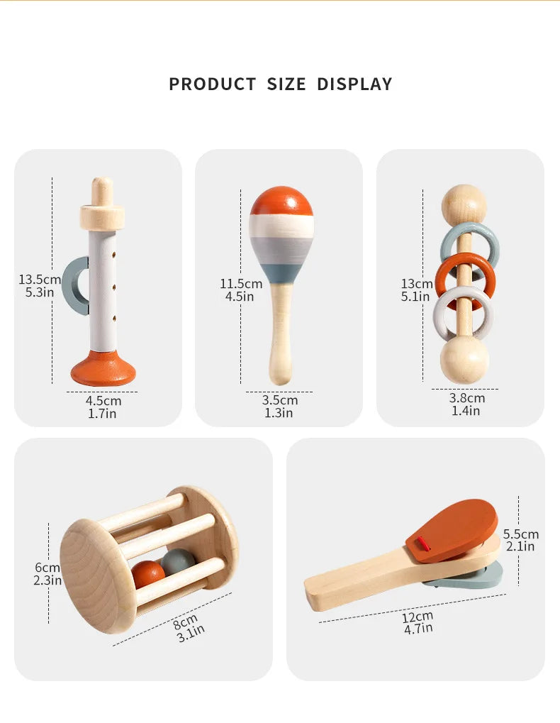 Holz Montessori Musikinstrumenten Set für Kleinkinder - Professionell gestimmtes Xylophon, Maracas und mehr - Bildungs Geschenk für Vorschulkinder