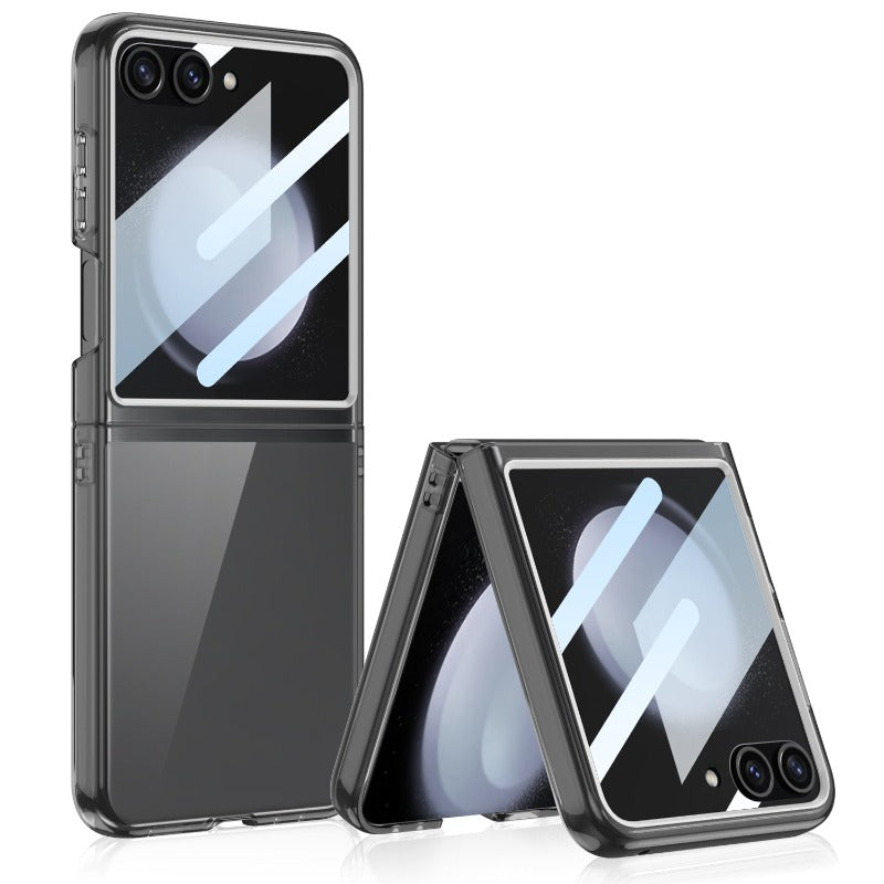 Großes Fenster, faltbares, schlankes, transparentes Telefongehäuse mit gehärteter Glasfolie für Samsung Galaxy Z Flip 5