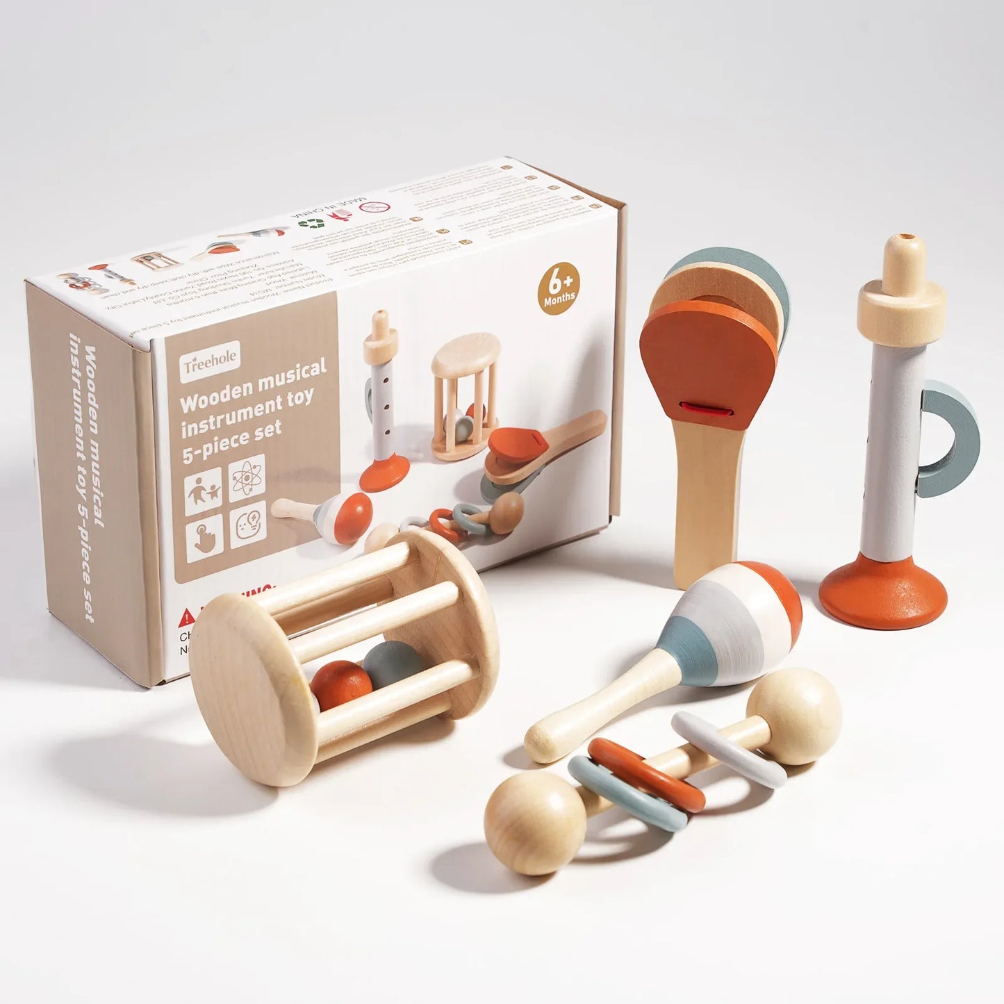 Holz Montessori Musikinstrumenten Set für Kleinkinder - Professionell gestimmtes Xylophon, Maracas und mehr - Bildungs Geschenk für Vorschulkinder