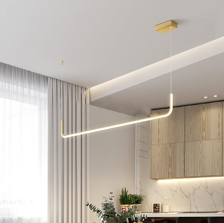 Moderne Minimalistische Lange Streifen Hardware Aluminium Silikagel LED Insel Licht Kronleuchter Für Esszimmer