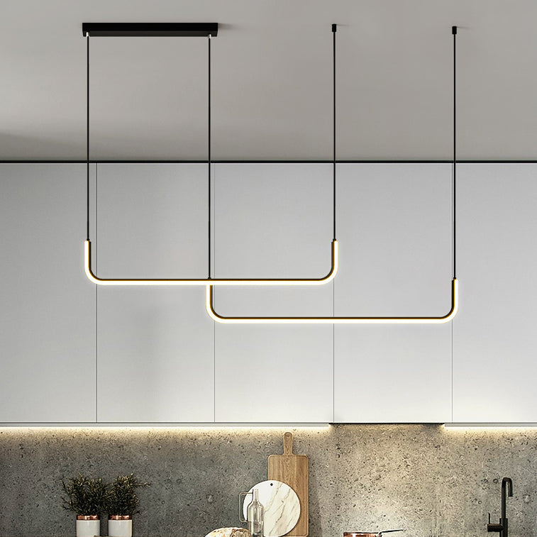 Moderne Minimalistische Lange Streifen Hardware Aluminium Silikagel LED Insel Licht Kronleuchter Für Esszimmer