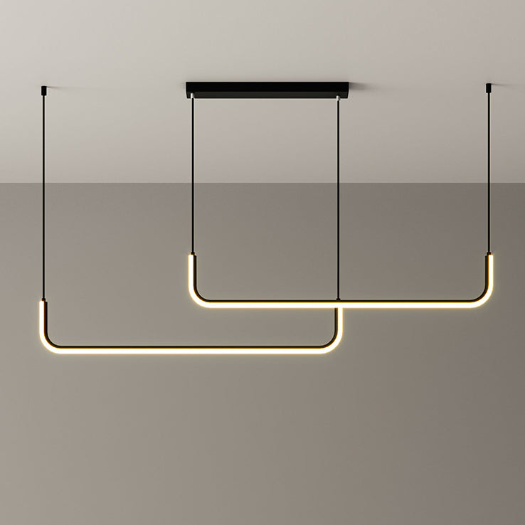 Moderne Minimalistische Lange Streifen Hardware Aluminium Silikagel LED Insel Licht Kronleuchter Für Esszimmer