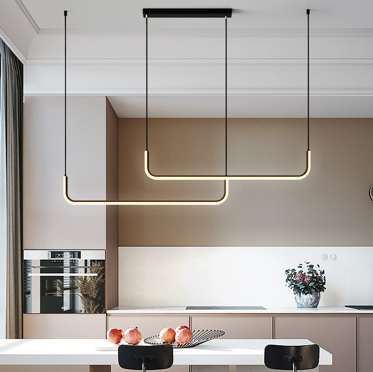 Moderne Minimalistische Lange Streifen Hardware Aluminium Silikagel LED Insel Licht Kronleuchter Für Esszimmer