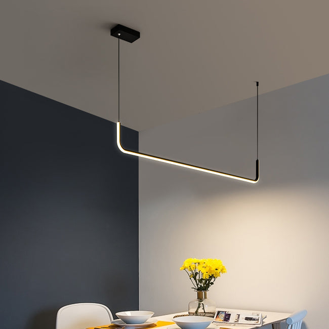 Moderne Minimalistische Lange Streifen Hardware Aluminium Silikagel LED Insel Licht Kronleuchter Für Esszimmer