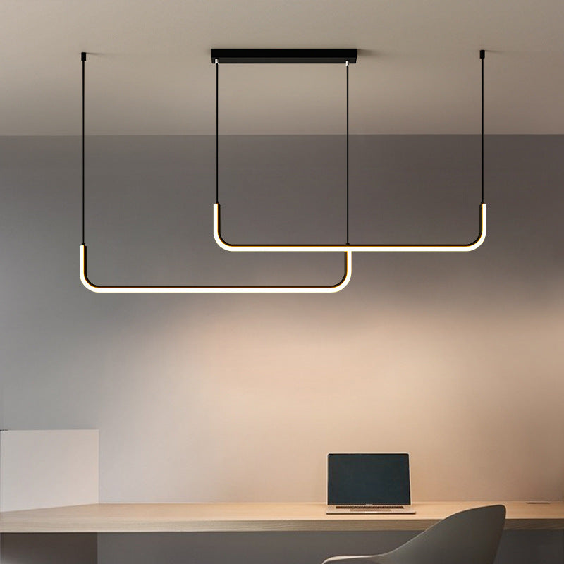 Moderne Minimalistische Lange Streifen Hardware Aluminium Silikagel LED Insel Licht Kronleuchter Für Esszimmer