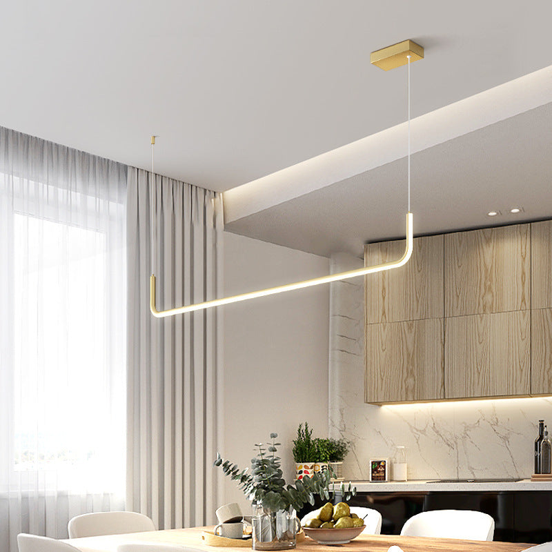 Moderne Minimalistische Lange Streifen Hardware Aluminium Silikagel LED Insel Licht Kronleuchter Für Esszimmer