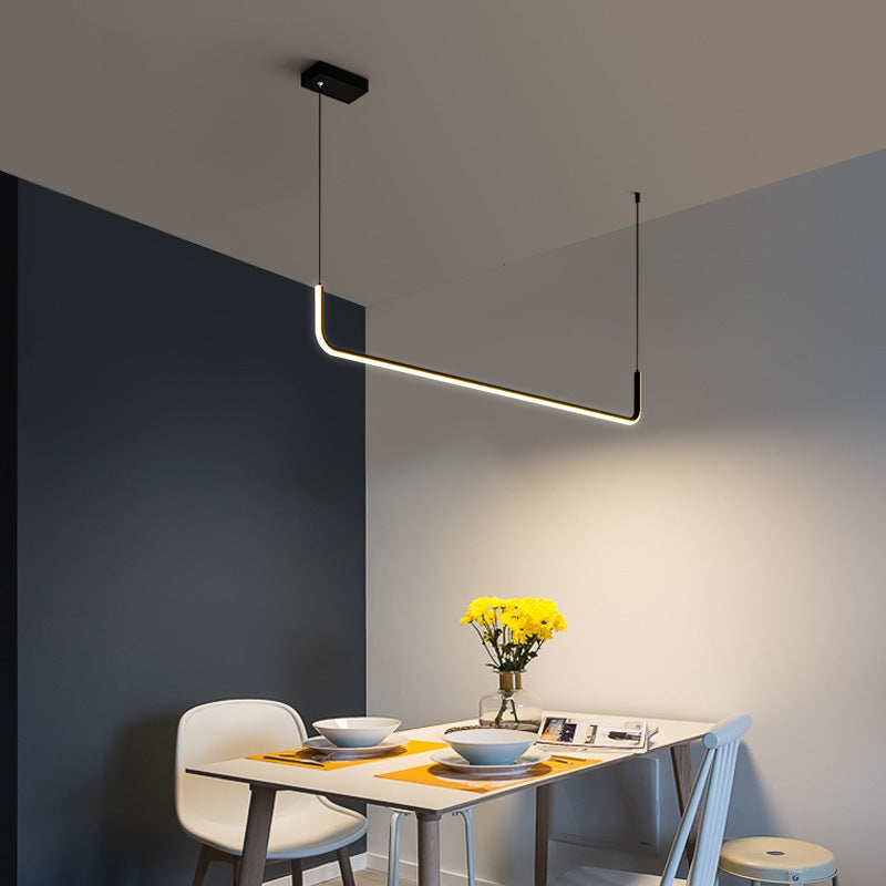 Moderne Minimalistische Lange Streifen Hardware Aluminium Silikagel LED Insel Licht Kronleuchter Für Esszimmer