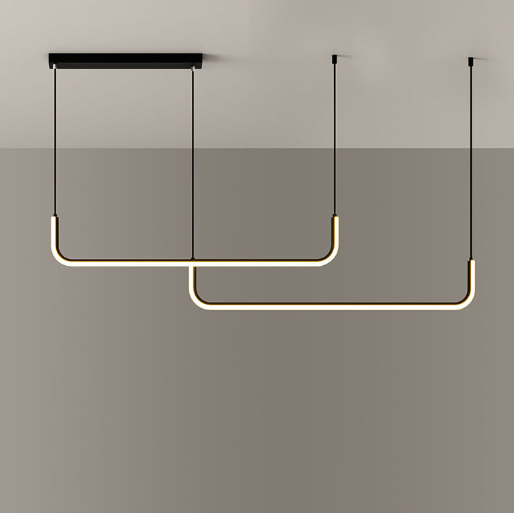 Moderne Minimalistische Lange Streifen Hardware Aluminium Silikagel LED Insel Licht Kronleuchter Für Esszimmer