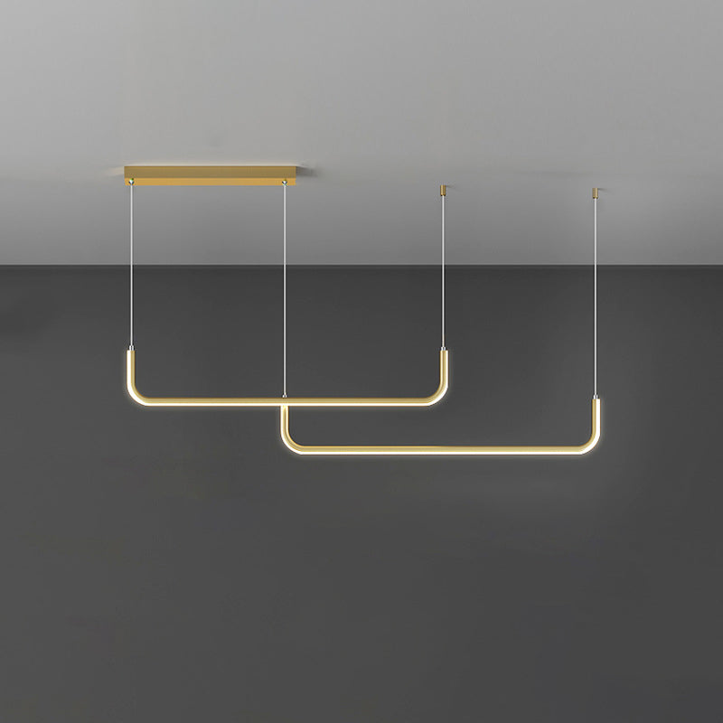 Moderne Minimalistische Lange Streifen Hardware Aluminium Silikagel LED Insel Licht Kronleuchter Für Esszimmer