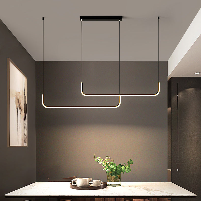 Moderne Minimalistische Lange Streifen Hardware Aluminium Silikagel LED Insel Licht Kronleuchter Für Esszimmer
