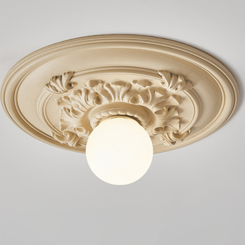 französische handgefertigte runde Relief-Resin-Glas 1-Licht Deckenleuchte für Flur
