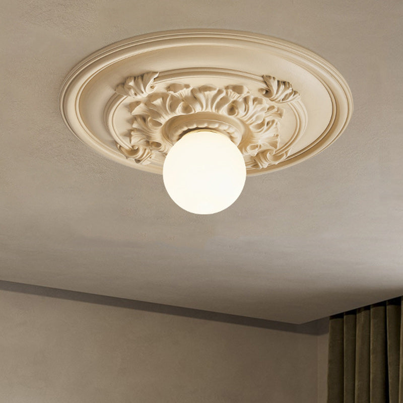 französische handgefertigte runde Relief-Resin-Glas 1-Licht Deckenleuchte für Flur