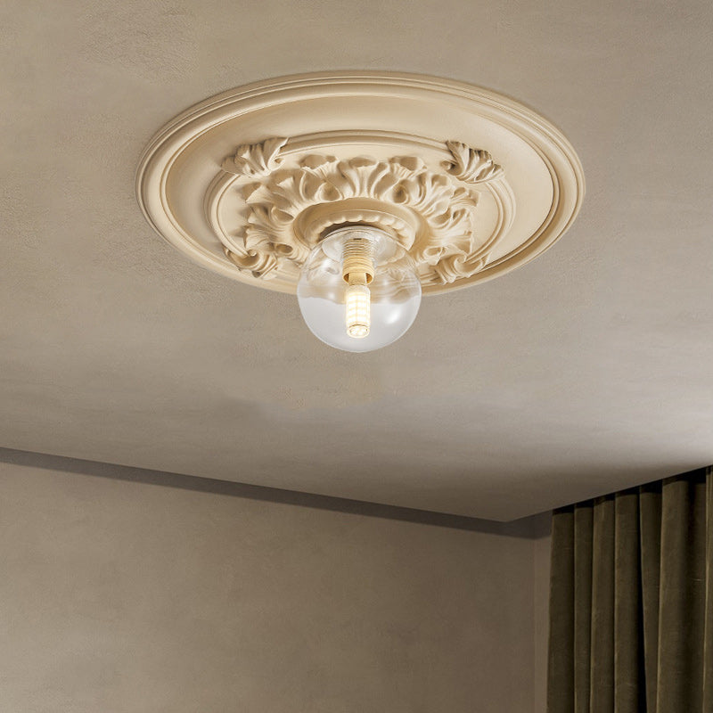 französische handgefertigte runde Relief-Resin-Glas 1-Licht Deckenleuchte für Flur