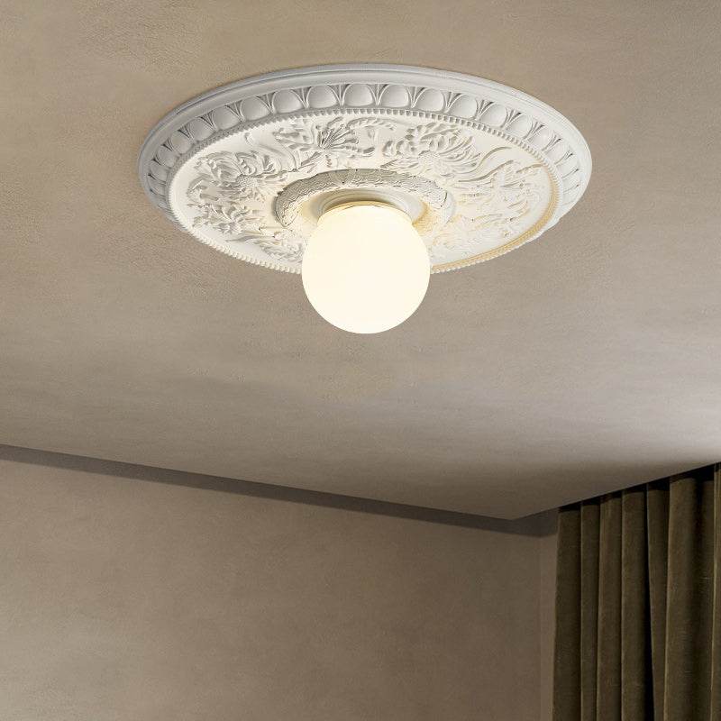 französische handgefertigte runde Relief-Resin-Glas 1-Licht Deckenleuchte für Flur