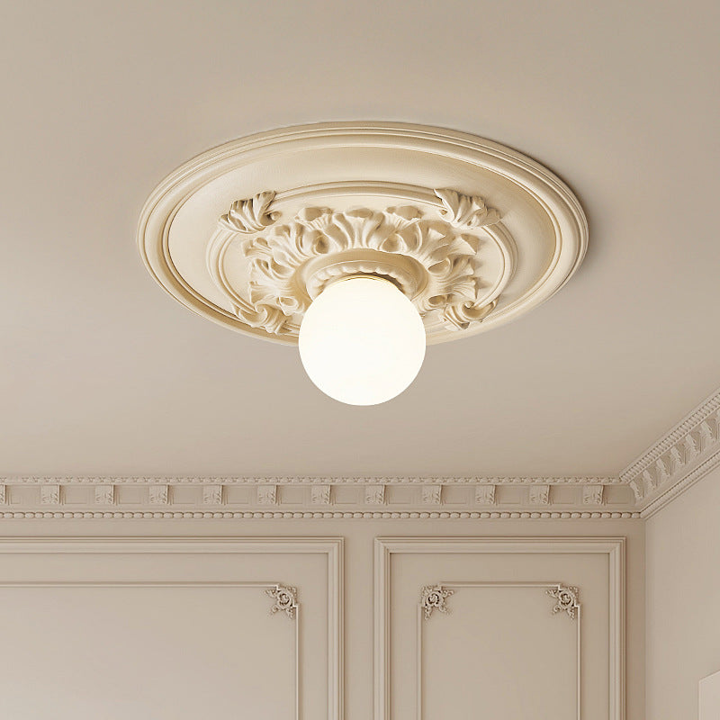 französische handgefertigte runde Relief-Resin-Glas 1-Licht Deckenleuchte für Flur
