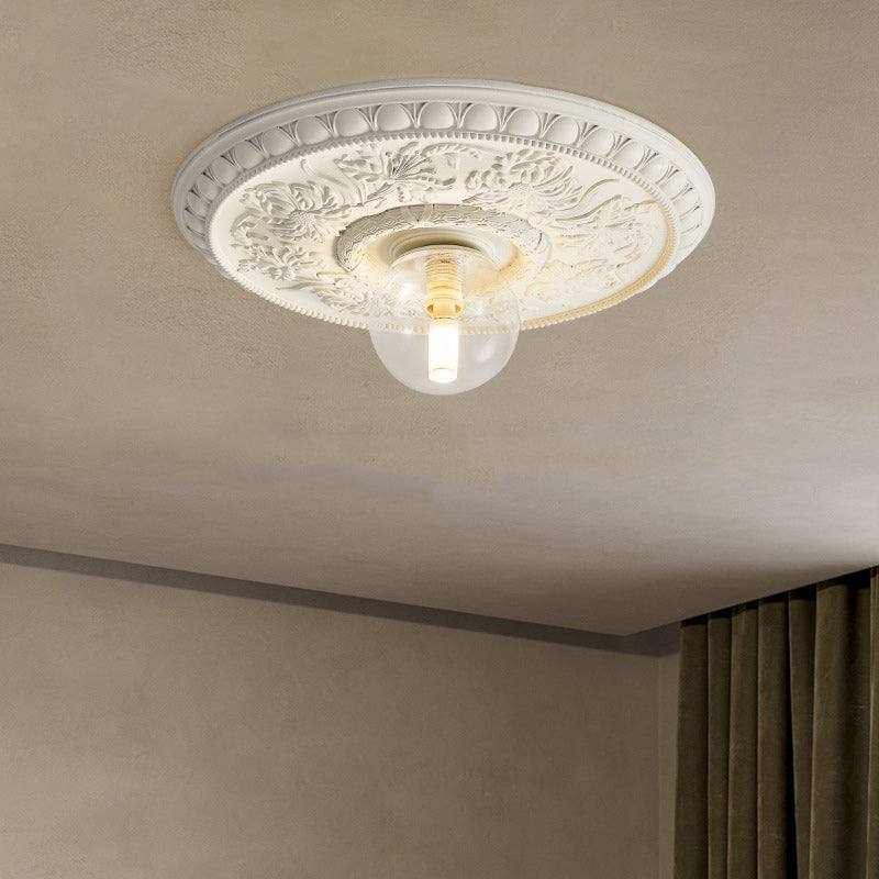 französische handgefertigte runde Relief-Resin-Glas 1-Licht Deckenleuchte für Flur