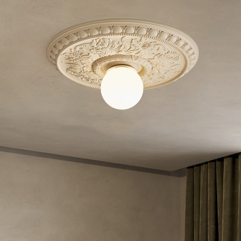 französische handgefertigte runde Relief-Resin-Glas 1-Licht Deckenleuchte für Flur
