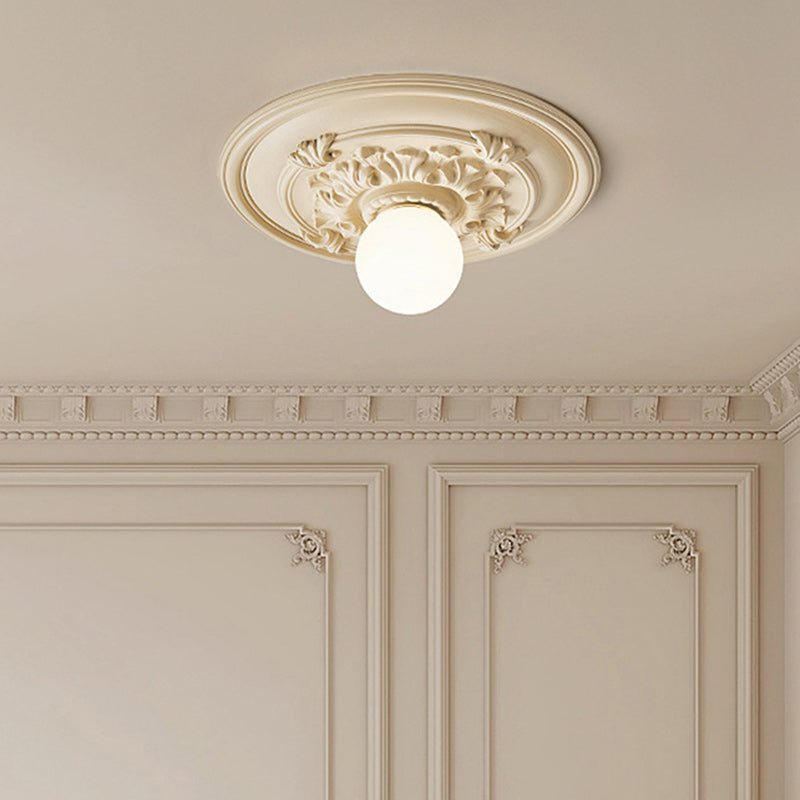 französische handgefertigte runde Relief-Resin-Glas 1-Licht Deckenleuchte für Flur