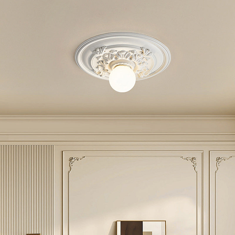 französische handgefertigte runde Relief-Resin-Glas 1-Licht Deckenleuchte für Flur