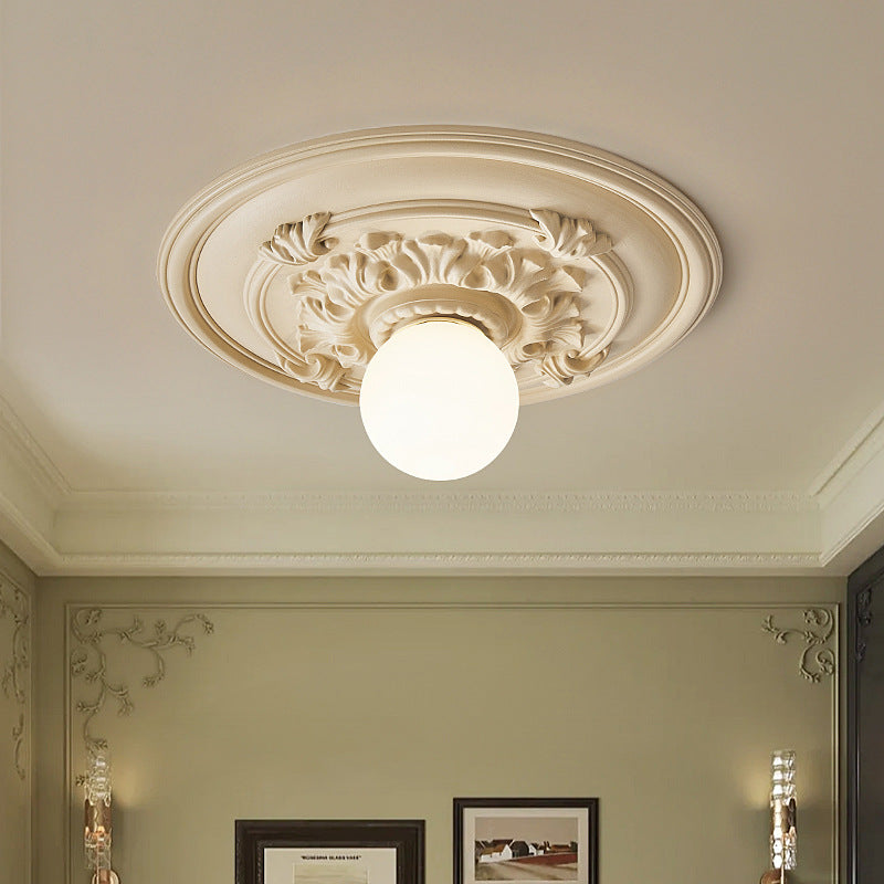 französische handgefertigte runde Relief-Resin-Glas 1-Licht Deckenleuchte für Flur