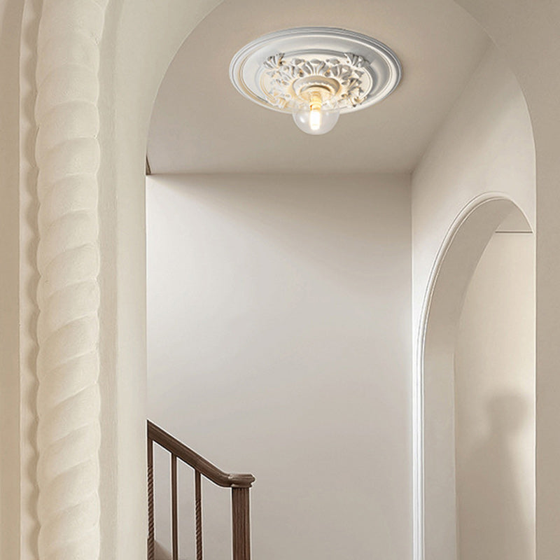 französische handgefertigte runde Relief-Resin-Glas 1-Licht Deckenleuchte für Flur