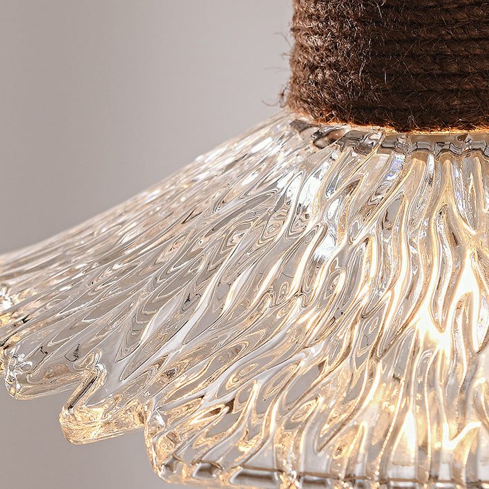 Nordic Hanfseil Holz Glas konische 1-Licht Pendelleuchte für das Wohnzimmer