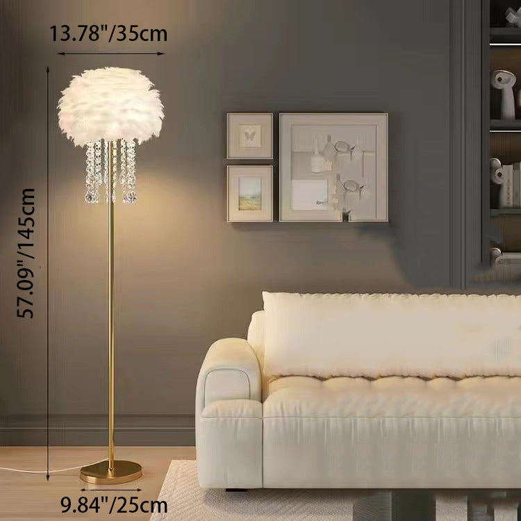 Zeitgenössische nordische Eisenfeder Kristall oval 1-Licht Stehlampe für das Wohnzimmer