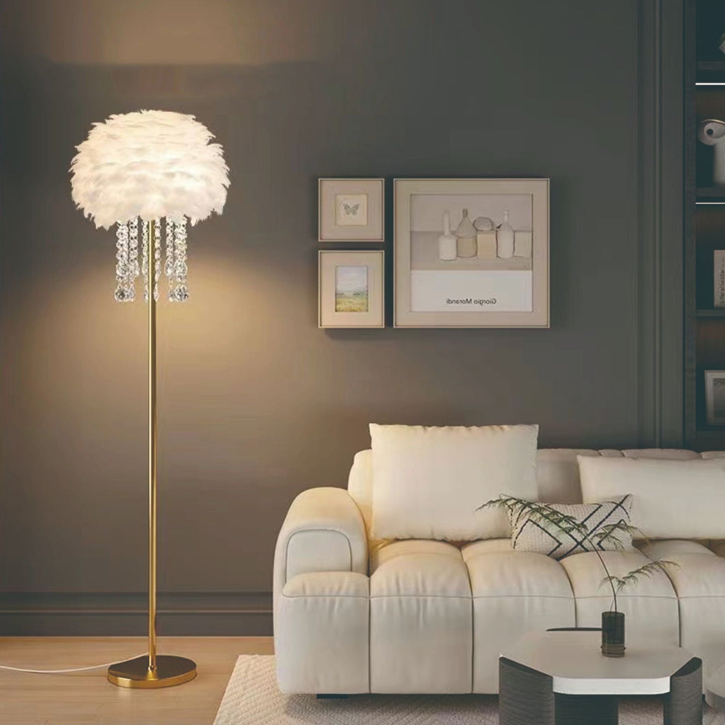 Zeitgenössische nordische Eisenfeder Kristall oval 1-Licht Stehlampe für das Wohnzimmer