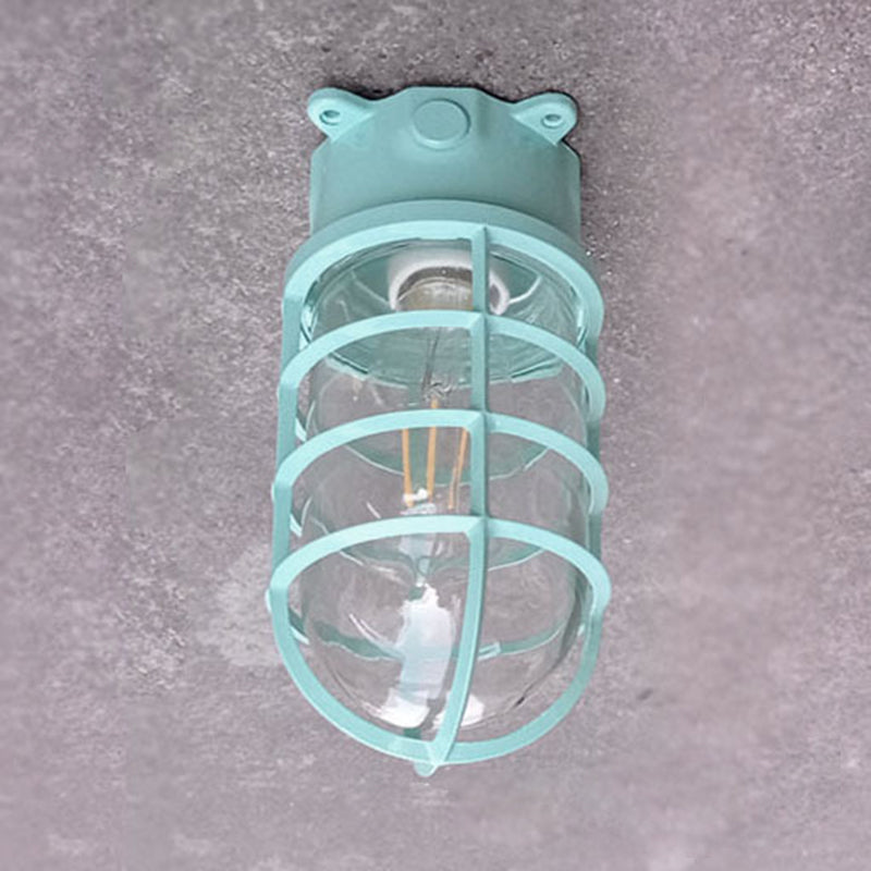 Industriewasserfeste Aluminiumlegierung Glaszylinder Käfig 1-Licht Halb-flush Deckenleuchte für Außenpatio