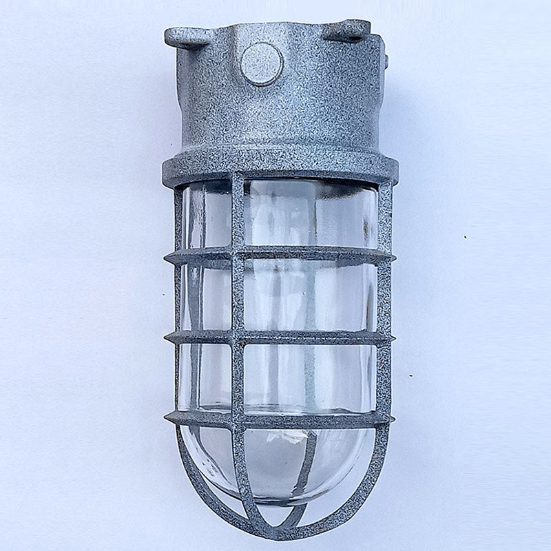 Industriewasserfeste Aluminiumlegierung Glaszylinder Käfig 1-Licht Halb-flush Deckenleuchte für Außenpatio