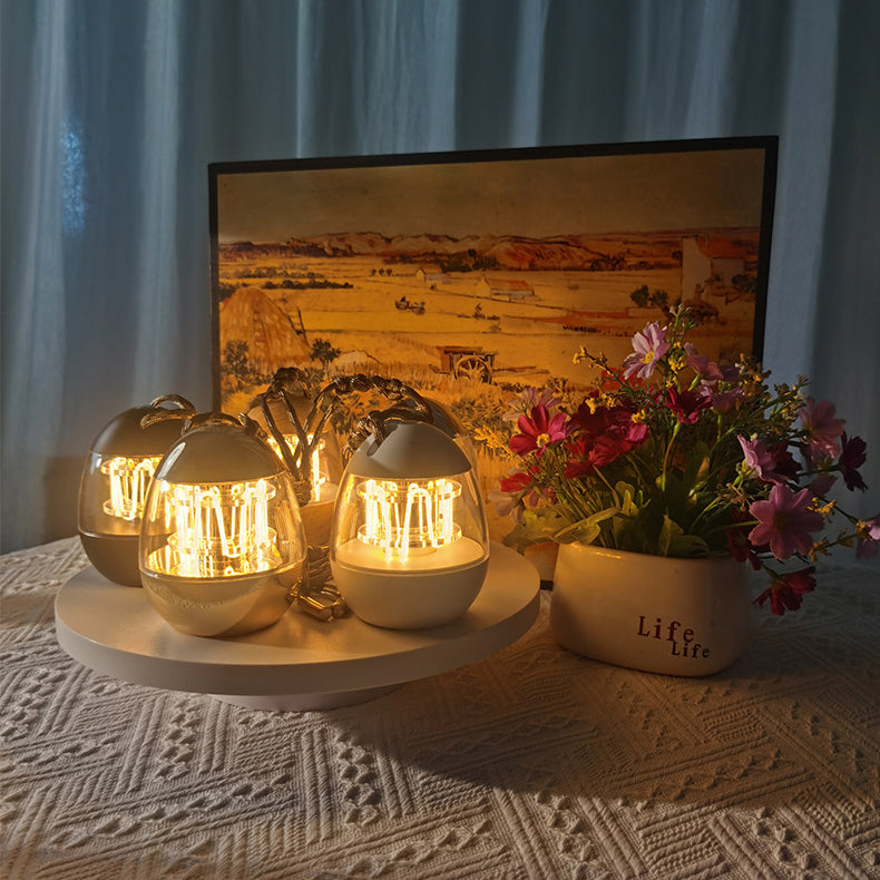 Zeitgenössische Retro wiederaufladbare Aluminium Acryl Eierhängende LED Tischlampe kleine Nachtlicht für Schlafzimmer