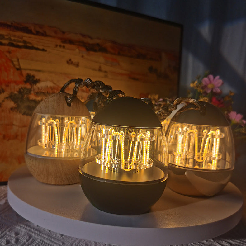 Zeitgenössische Retro wiederaufladbare Aluminium Acryl Eierhängende LED Tischlampe kleine Nachtlicht für Schlafzimmer