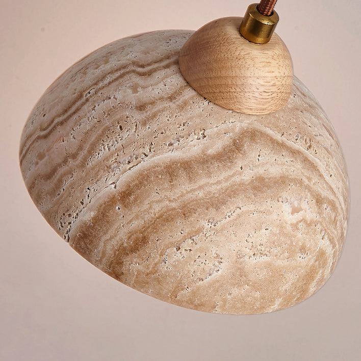 Traditionelle japanische Travertin Holz Zylinder konische Schale Zugschalter 1-Licht Wand Sconce Lampe für Nachttisch