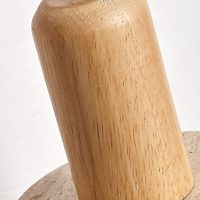 Traditionelle japanische Travertin Holz Zylinder konische Schale Zugschalter 1-Licht Wand Sconce Lampe für Nachttisch
