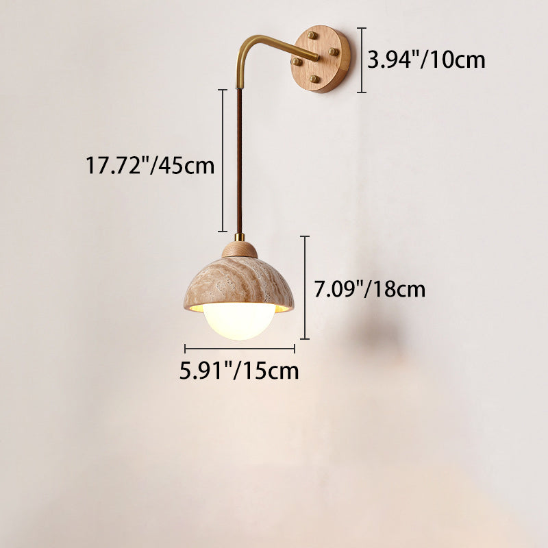 Traditionelle japanische Travertin Holz Zylinder konische Schale Zugschalter 1-Licht Wand Sconce Lampe für Nachttisch