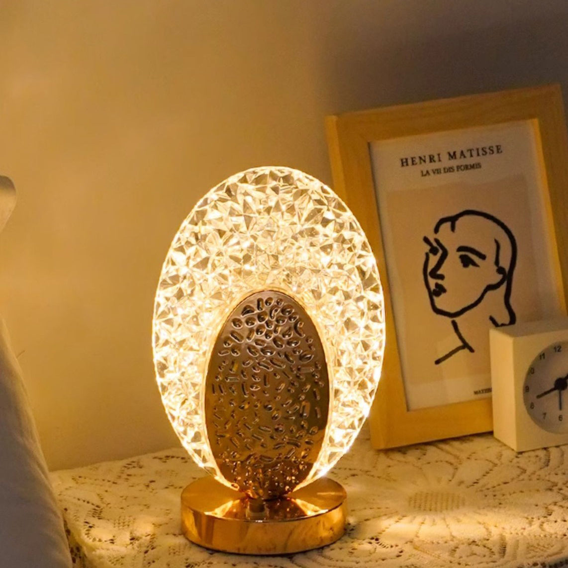 Moderne Luxus Wiederaufladbare Acryl Metall Schale Crackle Elliptische LED Tischlampe Nachtlicht Für Nachttisch