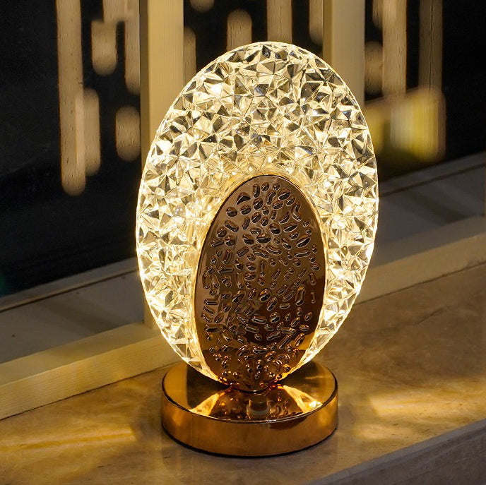 Moderne Luxus Wiederaufladbare Acryl Metall Schale Crackle Elliptische LED Tischlampe Nachtlicht Für Nachttisch