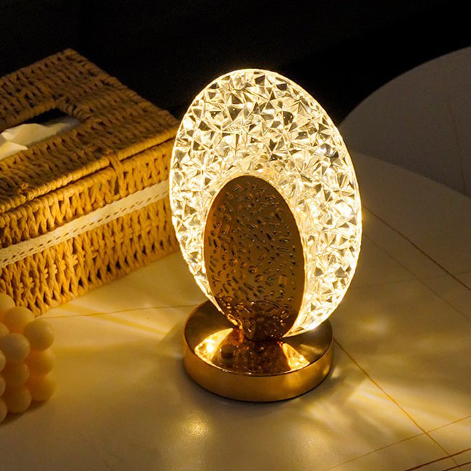 Moderne Luxus Wiederaufladbare Acryl Metall Schale Crackle Elliptische LED Tischlampe Nachtlicht Für Nachttisch