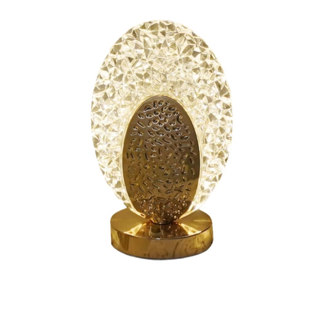 Moderne Luxus Wiederaufladbare Acryl Metall Schale Crackle Elliptische LED Tischlampe Nachtlicht Für Nachttisch