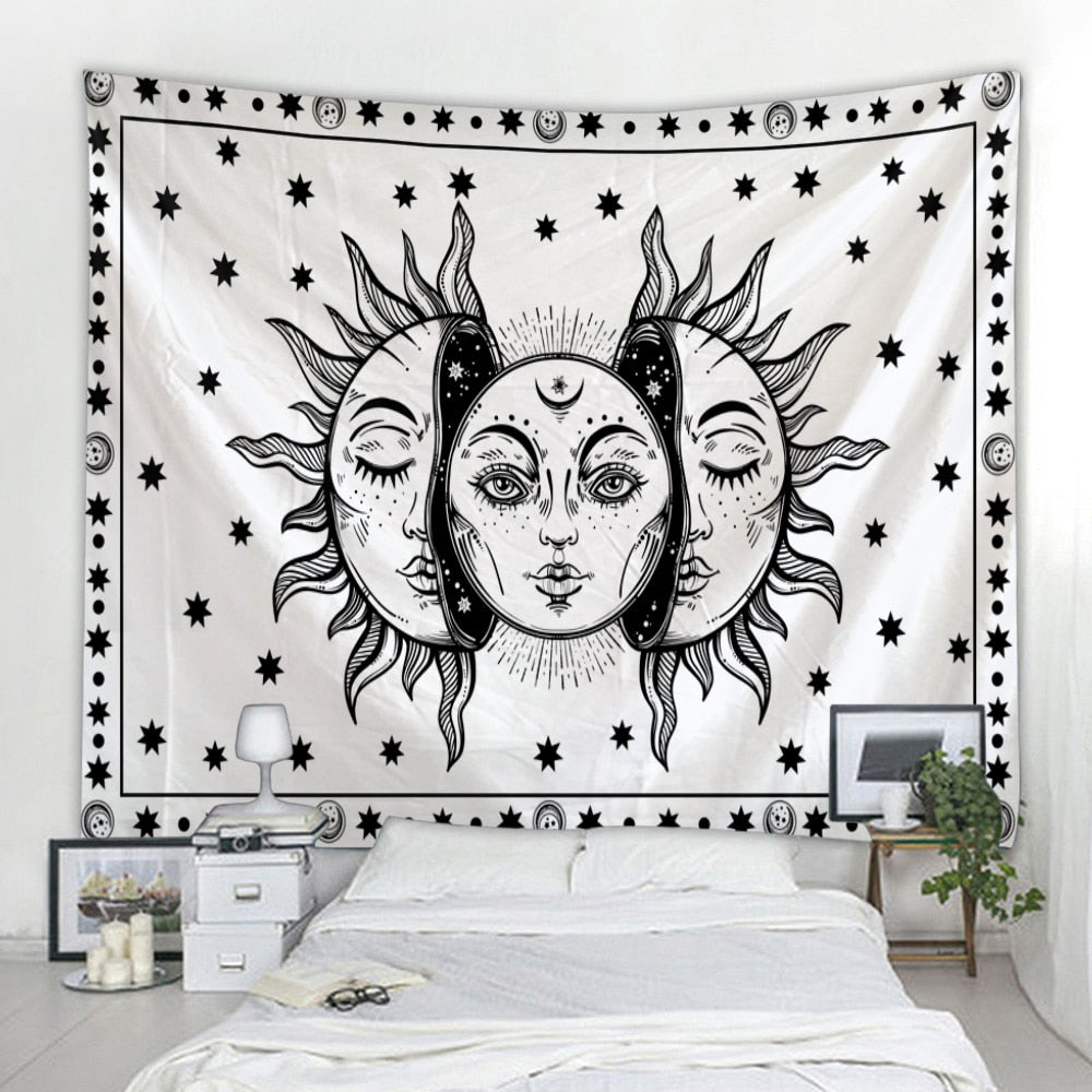 Sandsberg | Schönes psychedelisches Gesichtsdruck großes wandmontiertes günstiges Hippie-Wandteppich Boho-Wandteppich Mandala-Wandkunstdekoration
