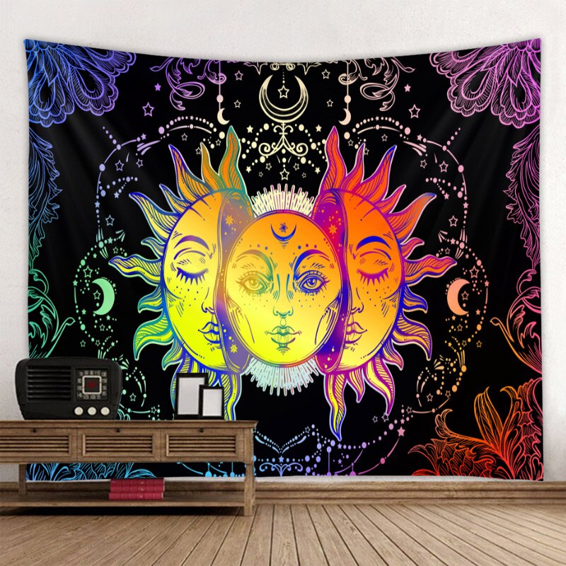 Sandsberg | Schönes psychedelisches Gesichtsdruck großes wandmontiertes günstiges Hippie-Wandteppich Boho-Wandteppich Mandala-Wandkunstdekoration