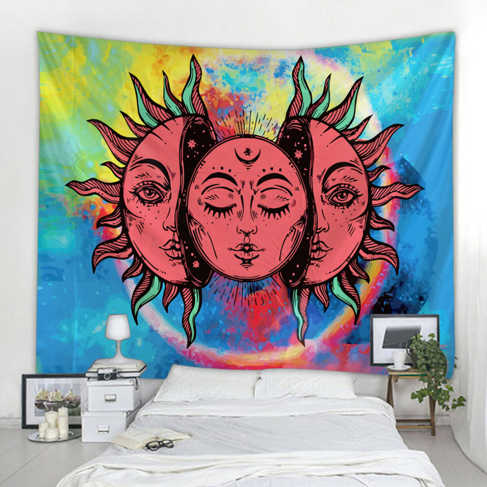 Sandsberg | Schönes psychedelisches Gesichtsdruck großes wandmontiertes günstiges Hippie-Wandteppich Boho-Wandteppich Mandala-Wandkunstdekoration