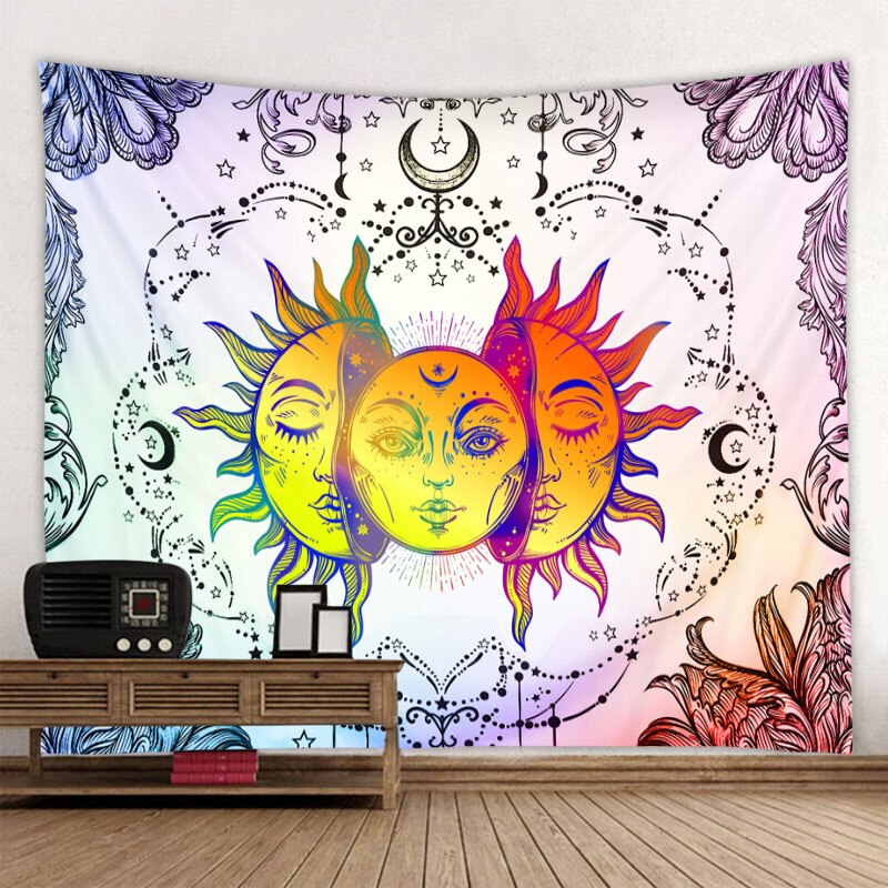 Sandsberg | Schönes psychedelisches Gesichtsdruck großes wandmontiertes günstiges Hippie-Wandteppich Boho-Wandteppich Mandala-Wandkunstdekoration