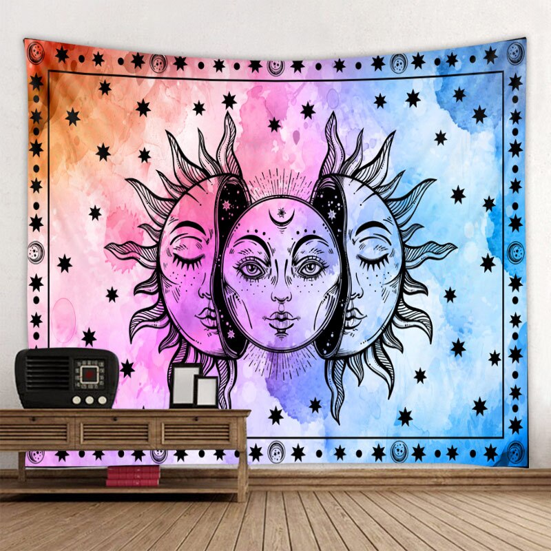 Sandsberg | Schönes psychedelisches Gesichtsdruck großes wandmontiertes günstiges Hippie-Wandteppich Boho-Wandteppich Mandala-Wandkunstdekoration