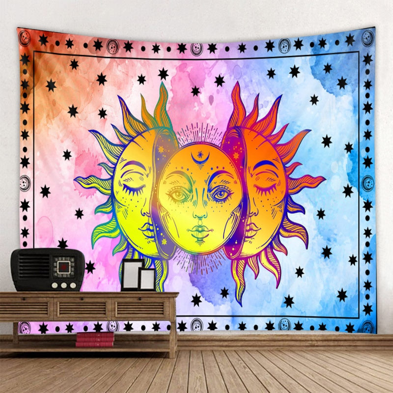 Sandsberg | Schönes psychedelisches Gesichtsdruck großes wandmontiertes günstiges Hippie-Wandteppich Boho-Wandteppich Mandala-Wandkunstdekoration