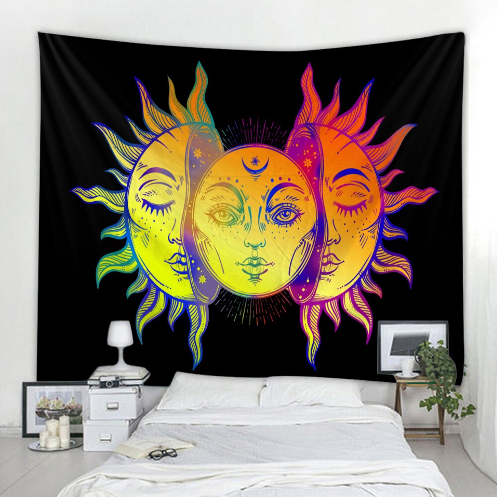 Sandsberg | Schönes psychedelisches Gesichtsdruck großes wandmontiertes günstiges Hippie-Wandteppich Boho-Wandteppich Mandala-Wandkunstdekoration
