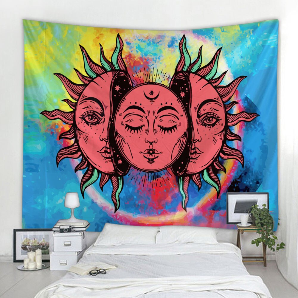 Sandsberg | Schönes psychedelisches Gesichtsdruck großes wandmontiertes günstiges Hippie-Wandteppich Boho-Wandteppich Mandala-Wandkunstdekoration