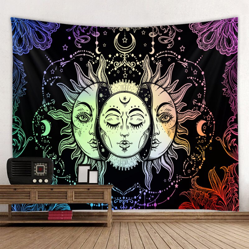 Sandsberg | Schönes psychedelisches Gesichtsdruck großes wandmontiertes günstiges Hippie-Wandteppich Boho-Wandteppich Mandala-Wandkunstdekoration